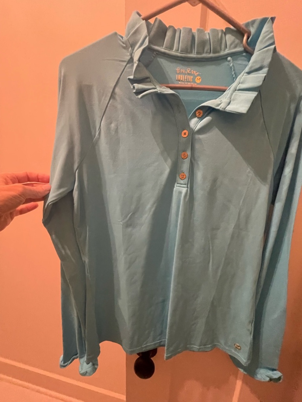Lilly Pulitzer Light Blue Ruffle-Collar Long Sleeve Top